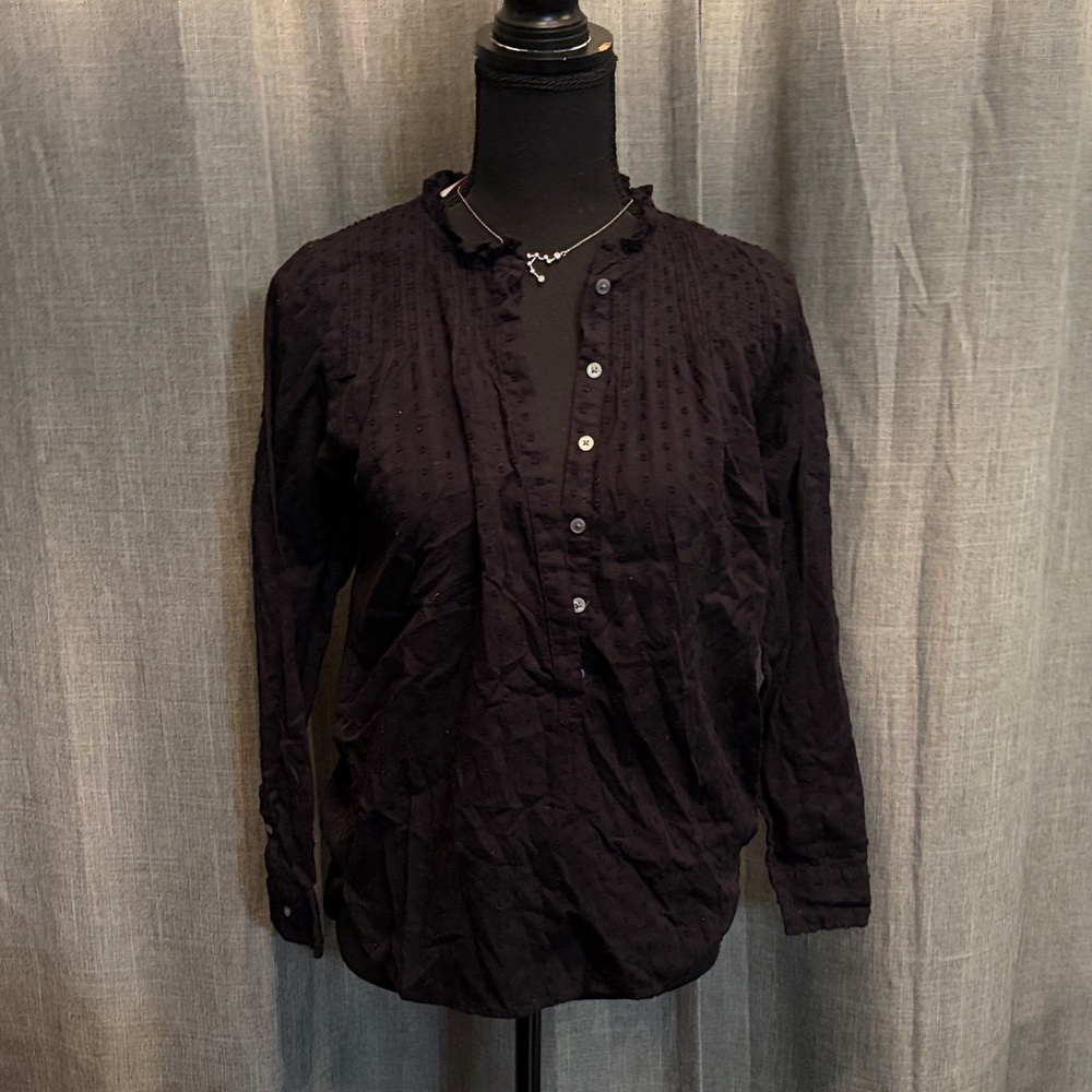Point Sur Black Long-Sleeve Button-Down Shirt - Casual Textured Style